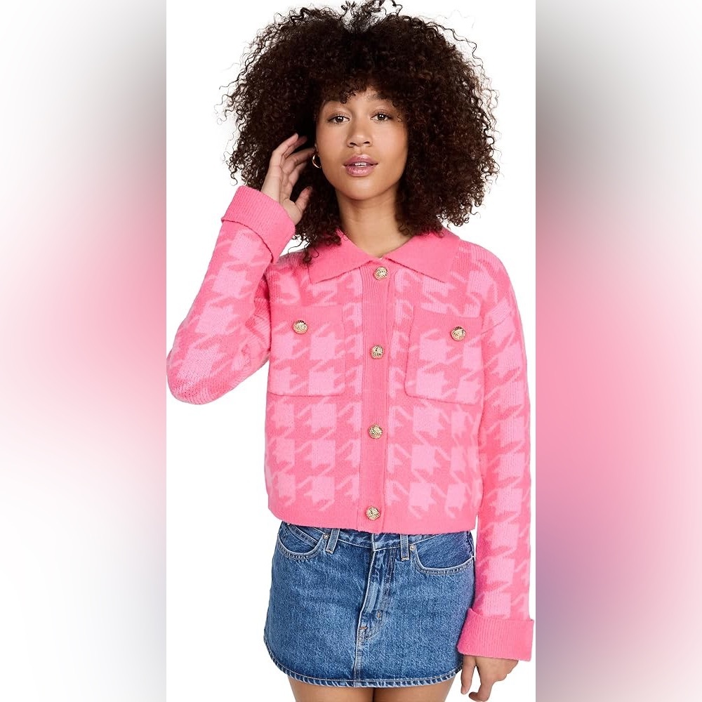 English Factory Knitted Houndstooth Cardigan